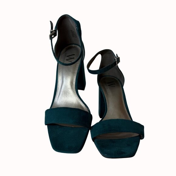 Worthington Teal Block Heel Sandals 9M Open Toe Ankle Strap Suede Dress Shoes - Picture 15 of 16